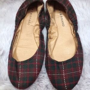 Lucky Erin style burgundy & white plaid ballet flats sz 8